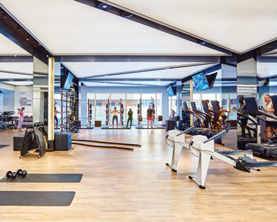 Small group training area on the fitness floor at the Life Time Sky club location