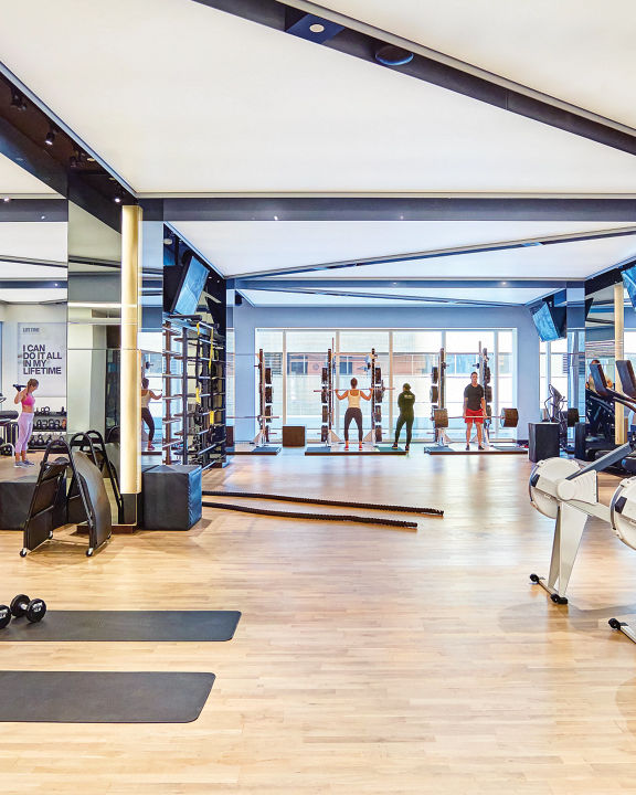 Small group training area on the fitness floor at the Life Time Sky club location