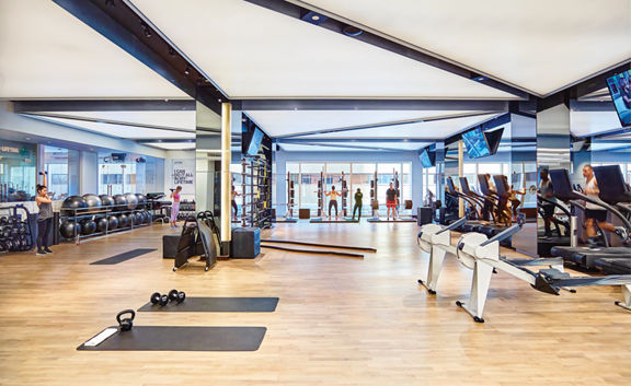 Small group training area on the fitness floor at the Life Time Sky club location