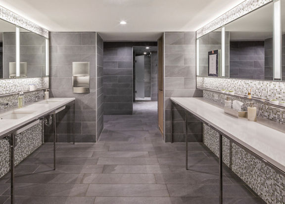 Vanity sink area in the locker room at a Life Time