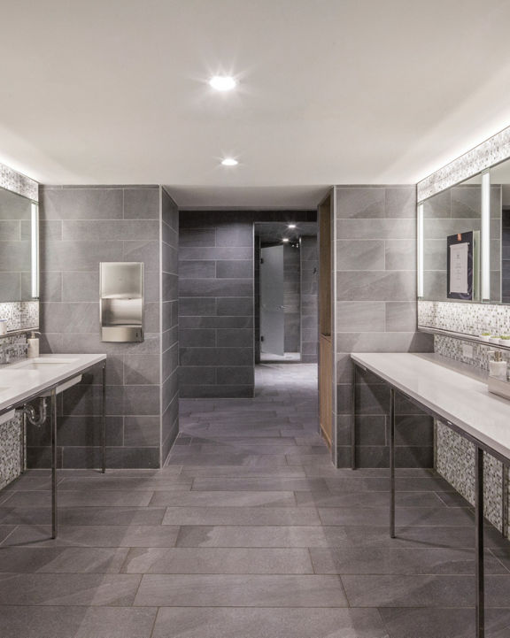 Vanity sink area in the locker room at a Life Time