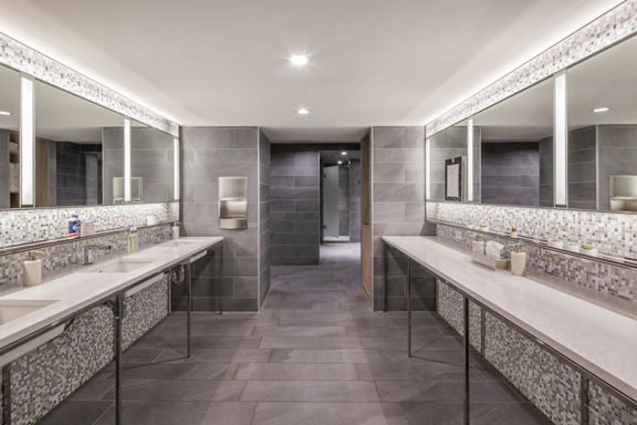 Vanity sink area in the locker room at a Life Time