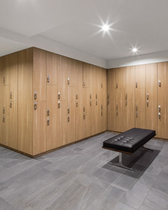 Locker bay in the locker room at the Life Time Sky club location