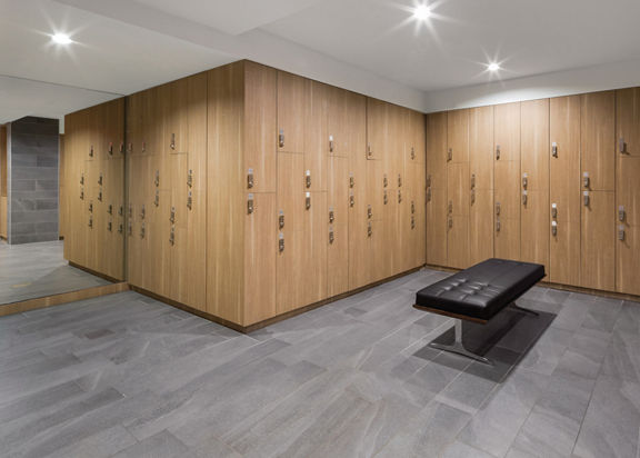 Locker bay in the locker room at the Life Time Sky club location