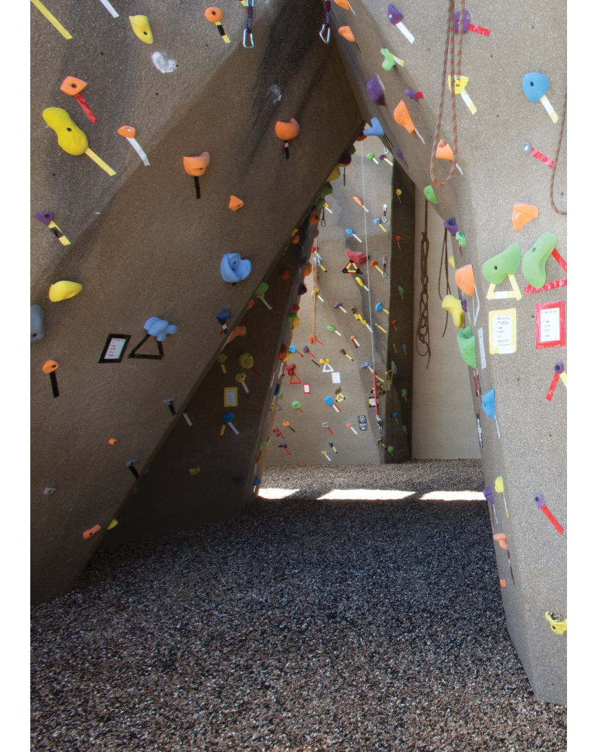 An indoor rockclimbing wall area at a Life Time club