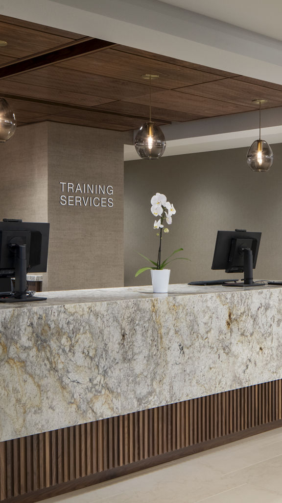 Training Services reception desk at the Life Time Stamford club location