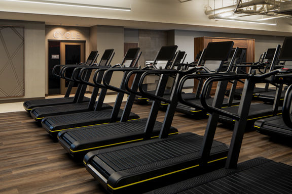 Treadmills on a fitness floor at a Life Time location