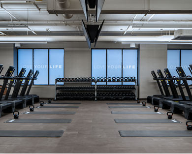 Small group training area on the fitness floor at the Life Time Stamford club location