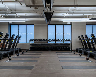 Small group training area on the fitness floor at the Life Time Stamford club location