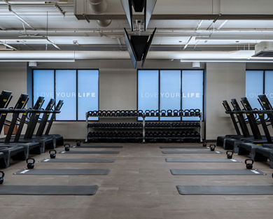 Small group training area on the fitness floor at the Life Time Stamford club location