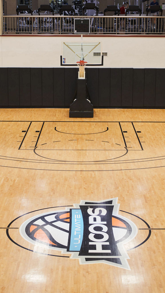 The basketball court area at Life Time Target Center