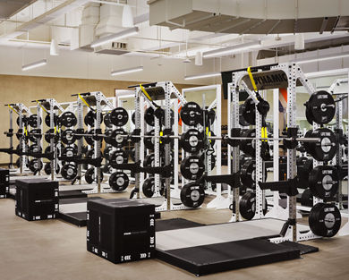 Weight racks on the fitness floor