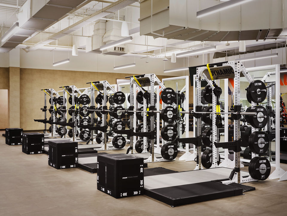 Weight racks on the fitness floor