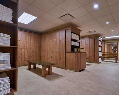 The locker room area at Life Time