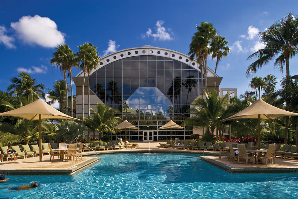 A large outdoor pool with brilliant blue water at Life Time Boca