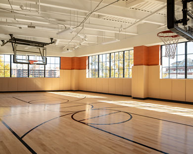 Basketball court and kids gymnasium in a Life Time child center